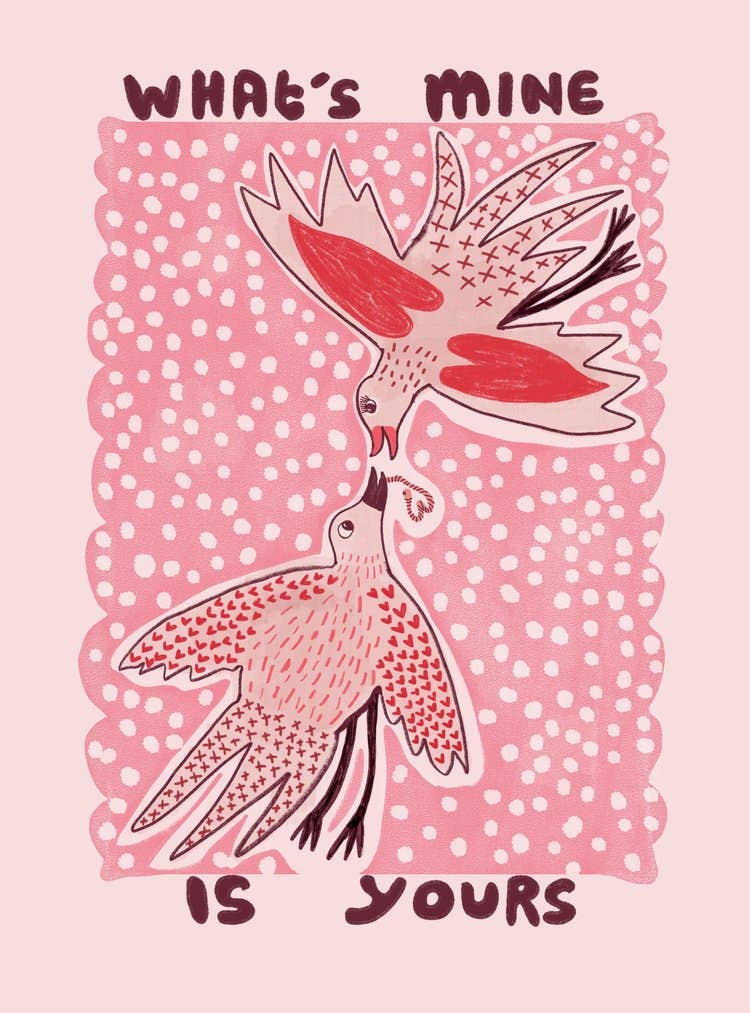 'What's Mine Is Yours' | Love Birds | Playful | Folk Style Print: A3