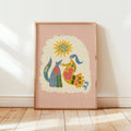 'Mother' | Folk | Boho | Colourful | Dog and Female | Risograph Style Print: A3