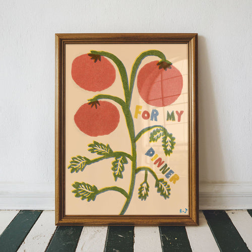 'For My Dinner' Tomato | Food | Retro | Kitchen | Risograph Style Print : A3