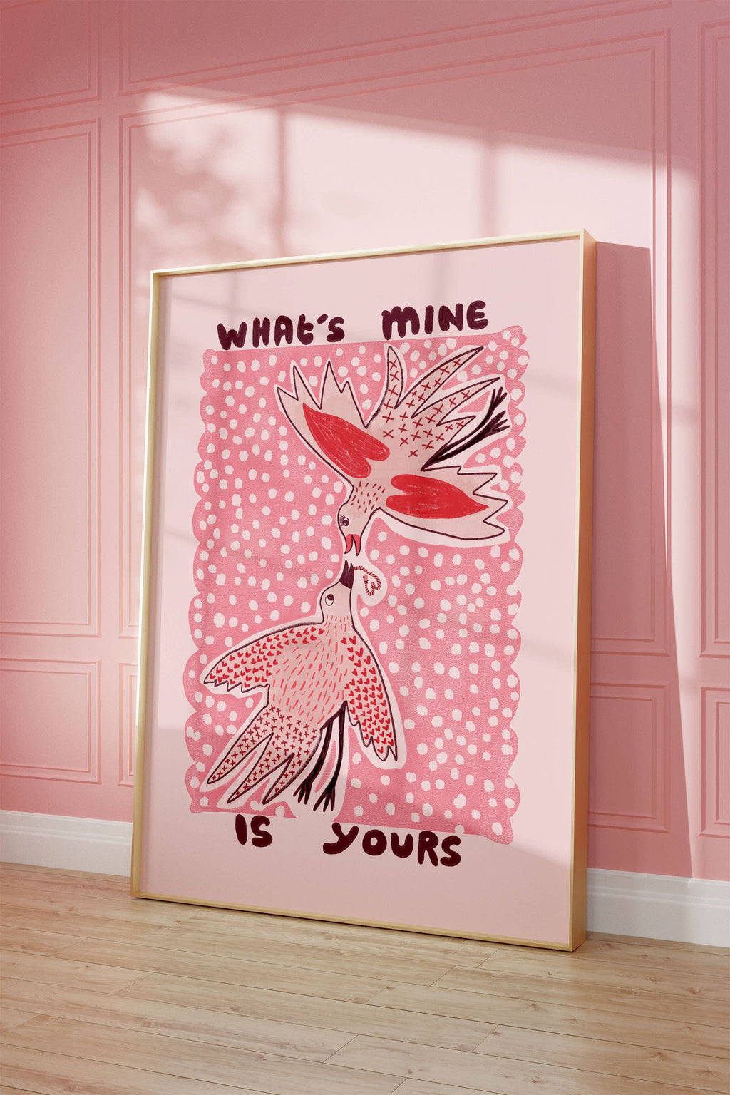 'What's Mine Is Yours' | Love Birds | Playful | Folk Style Print: A3