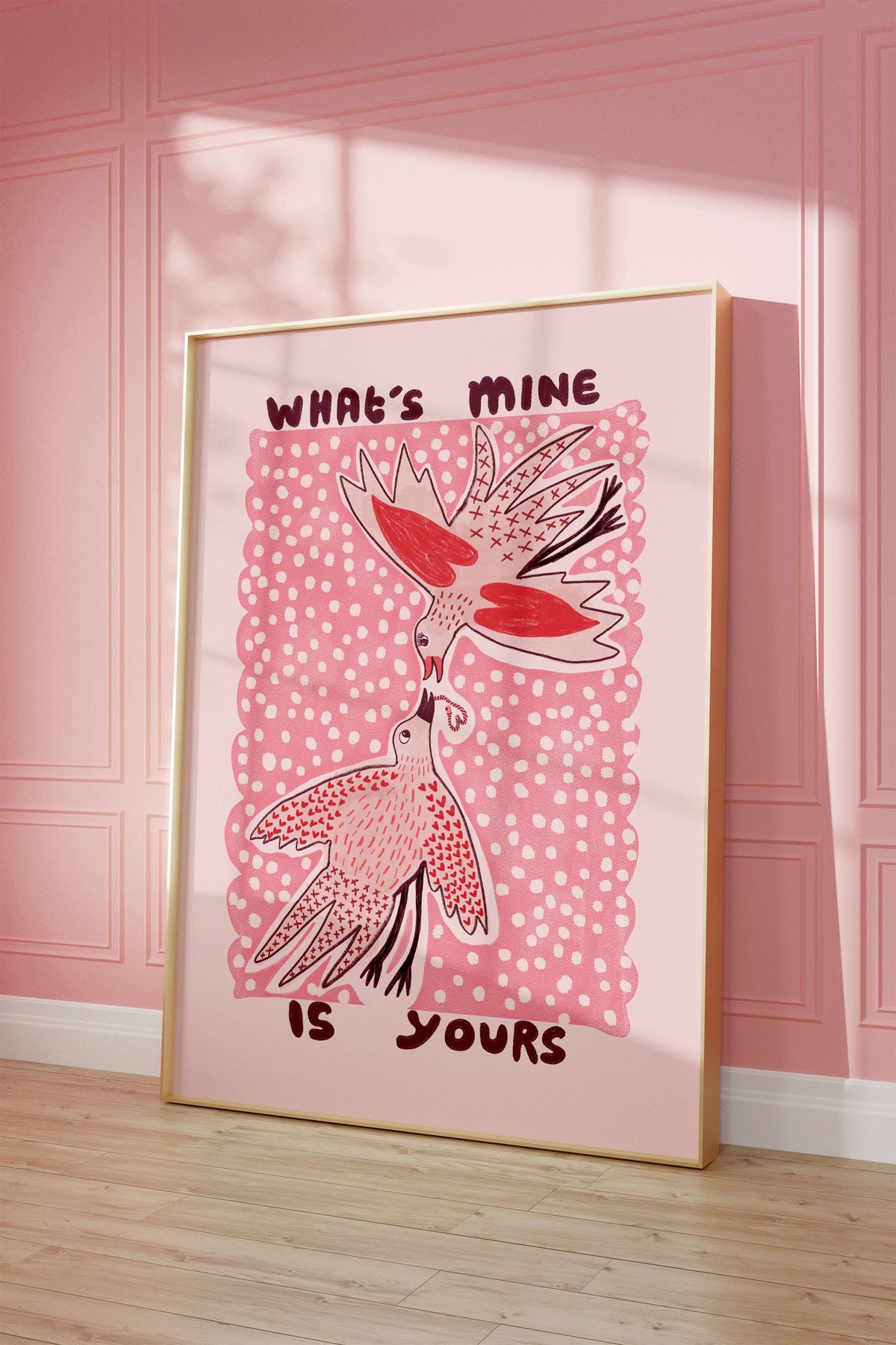 'What's Mine Is Yours' | Love Birds | Playful | Folk Style Print: A3