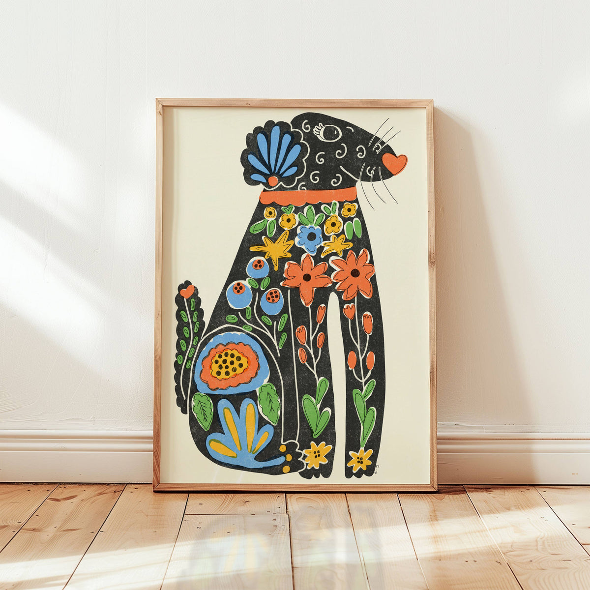 'Funky Dog' | Colourful | Retro | Folky | Risograph Style Print: A3