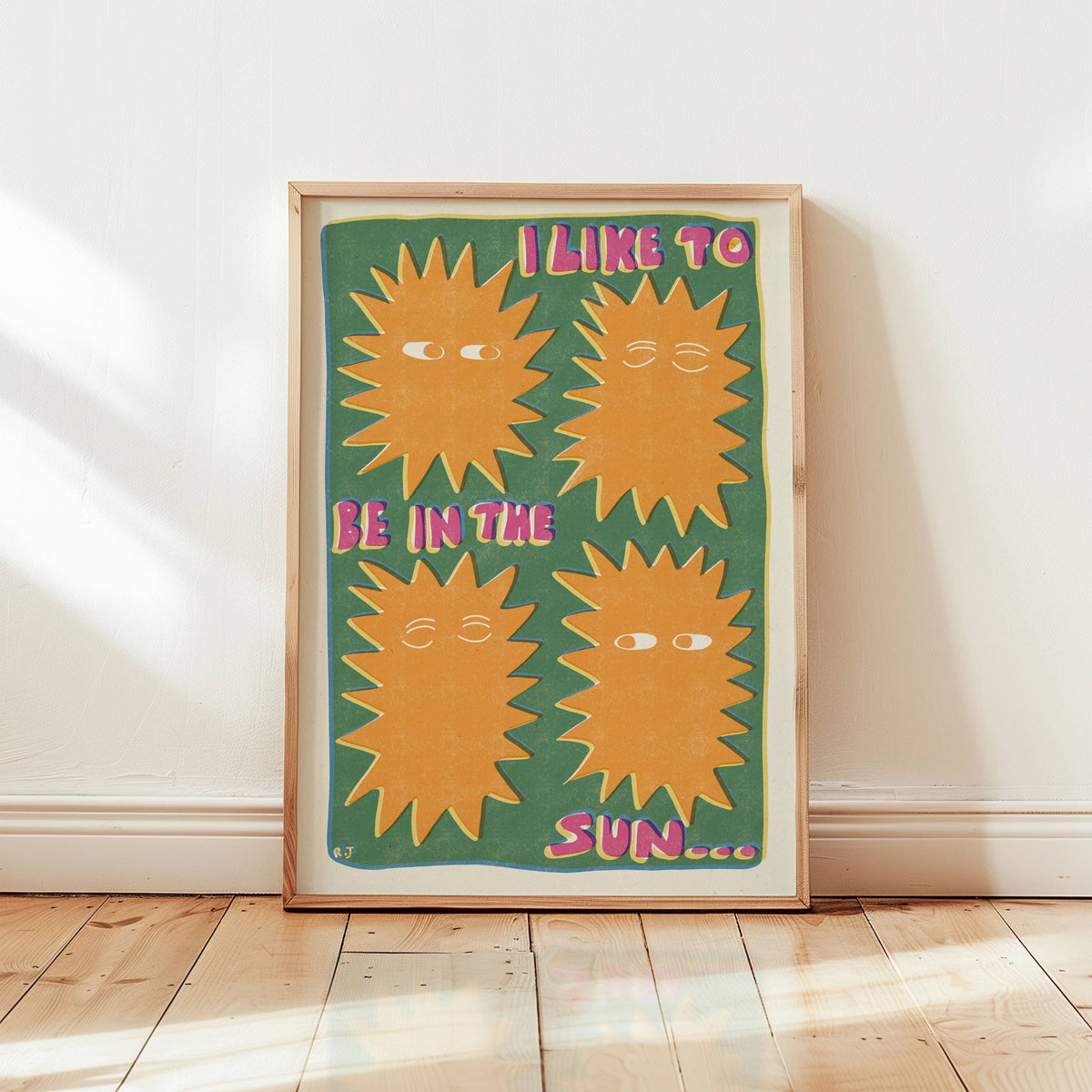 'I Like To Be In The Sun' | Retro | Sun | Risograph Style Print: A3