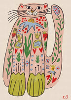 'Folk Cat' | Colourful | Modern Folk | Playful Print: A3
