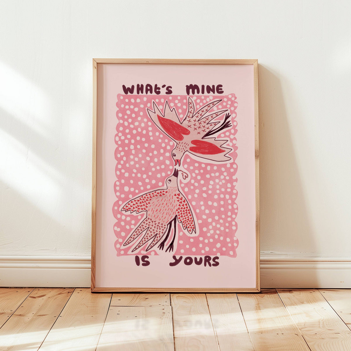 'What's Mine Is Yours' | Love Birds | Playful | Folk Style Print: A3