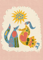 'Mother' | Folk | Boho | Colourful | Dog and Female | Risograph Style Print: A3